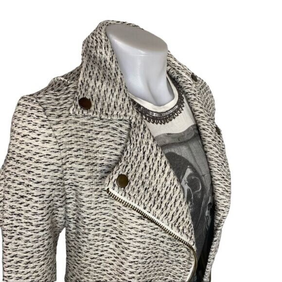 TL The Letter Moto Jacket White/Black/Gold Thread Zipper Wool Blend Size XS - Picture 8 of 12